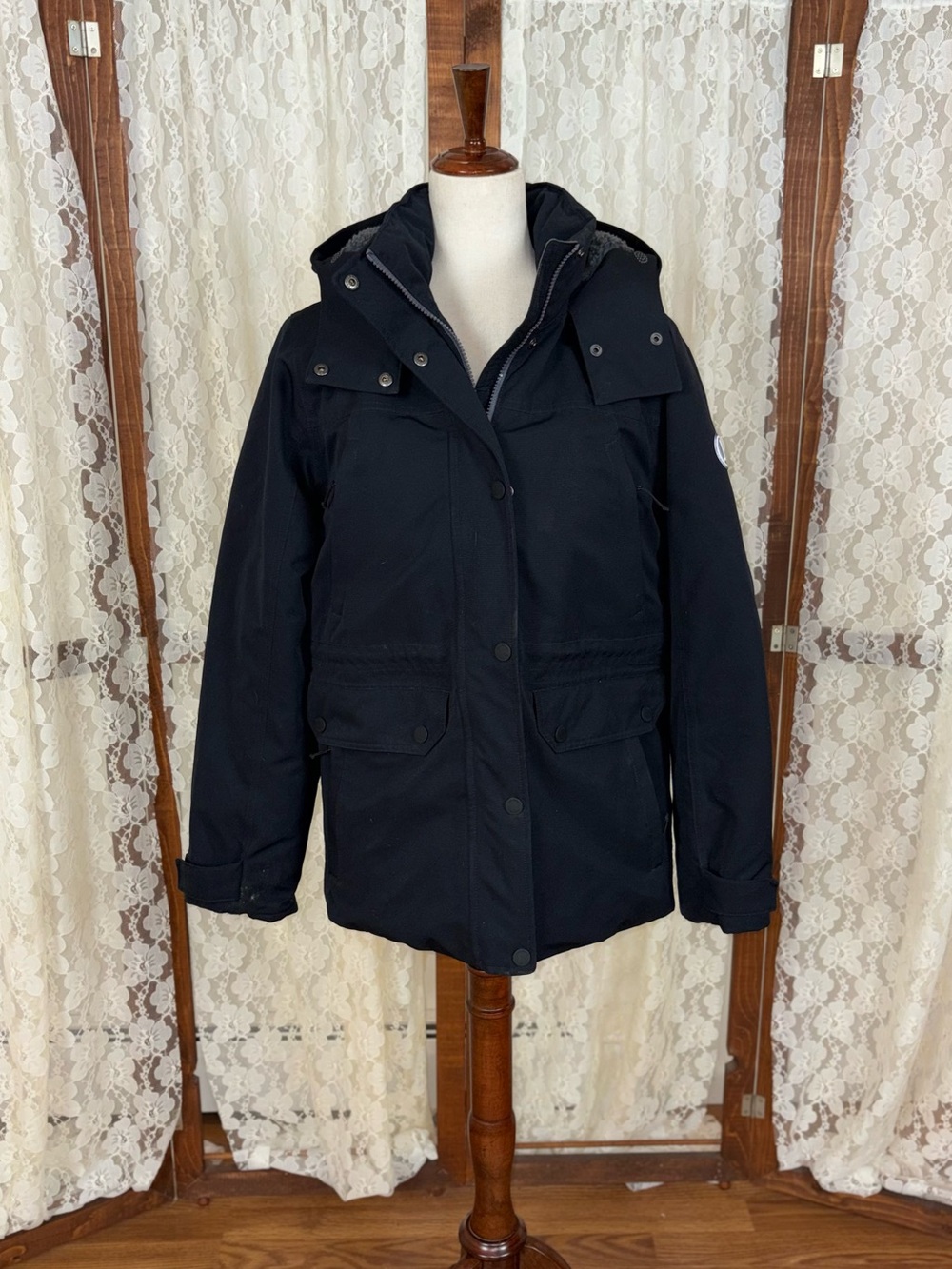 Super Nice Lands End Black Hooded Parka